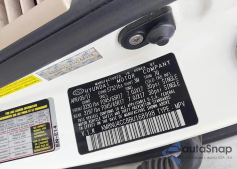 2011 Hyundai Veracruz Gls z USA, uszkodzony, nr VIN KM8NU4CC8BU168998